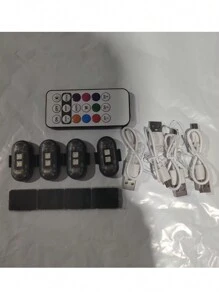 1 套摩托车 LED RGB 警示灯汽车信号灯无人机带遥控灯 7 色指示灯迷你灯 USB - 彩色-4燈+1遙控 - 查看 14