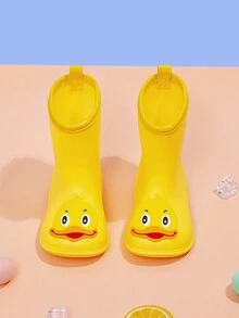 1 Par Lindas Botas De Lluvia Impermeables, Cómodas Y Livianas Para Chicas Con Patrón De Impresión De Animales Que Incluyen Patos, Ranas, Conejos Y Elefantes - Amarillo - Ver 1