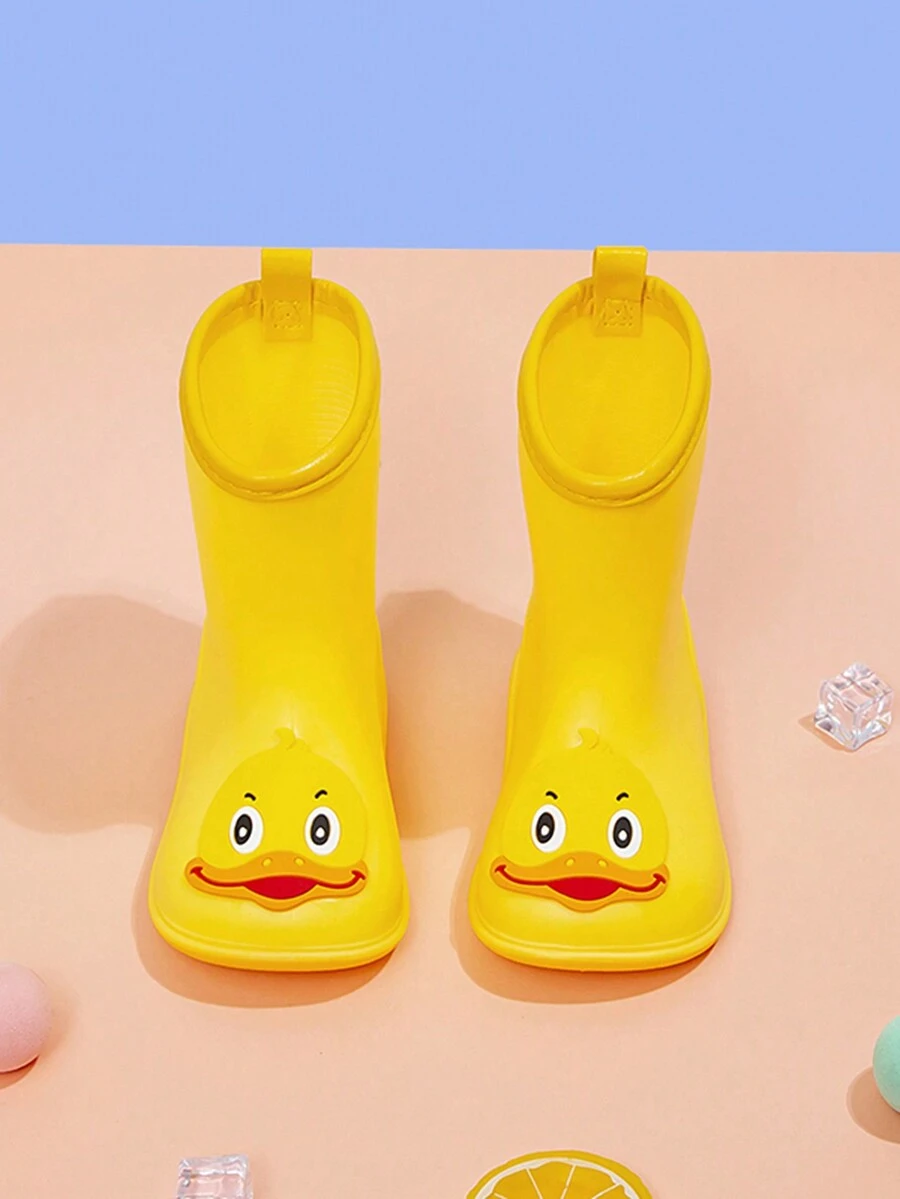 1 Par Lindas Botas De Lluvia Impermeables, Cómodas Y Livianas Para Chicas Con Patrón De Impresión De Animales Que Incluyen Patos, Ranas, Conejos Y Elefantes - Amarillo - Ver 1