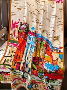 1pc New Style Multicolor Polyester Graffiti Design Scarf Shawl Sun Protection Wrap Suitable For Daily Use - Multicolor - View 3