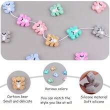 1入新款矽膠小熊造型珠子,適用於兒童藝術和手工藝品,創意彩色矽膠珠飾品配件 - 灰色 - 查看 5