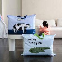 1只卡通印花牛津布防水手提收納袋,耐用大容量 - 淺藍色 - 查看 7