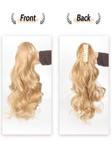 合成爪夹马尾接发 18-26 英寸长卷发黑金色棕白色马尾假发 女士（浅金色） - 金色 - 查看 4