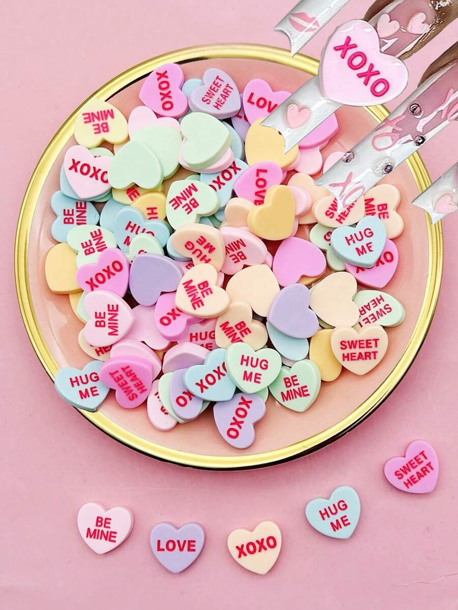 20 piezas Decoraciones lindas para arte de uñas, Diseño dulce con forma de corazón de 3D Rhinestone, Mezcla aleatoria de resina plana, Accesorios de arte de uñas DIY para el Día de San Valentín, Suministros para uñas - Multicolor - Ver 1