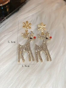 1對簡約水鑽雪花設計馴鹿形狀耳環,高端感節日佩戴 - 彩色 - 查看 4