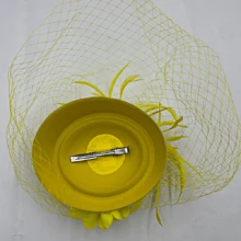 1pc Elegant Vintage French Style Noble Ladies' Feather Hat With Veil And Hair Clip Headwear - Yellow - View 2