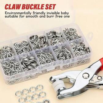 102入組金屬按扣及配件,備有鉗子和收納盒,適用於diy工藝、衣物、帽子和縫紉