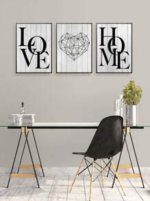 3 Pcs Family Quote Canvas Wall Art Poster Modern White And Black Love Home Prints Wall Decor Painting Picture For Bedroom Living Room Decor No Frame - Multicolor - View 3