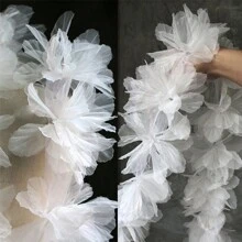 5 cái/bộ 3D Biến đổi dần Thủ công Đàn organza Hoa Với Ren Phụ Kiện Quần Áo DIY Trang trí Hoa Chất vải Hình dán Patch - trắng - Xem 1
