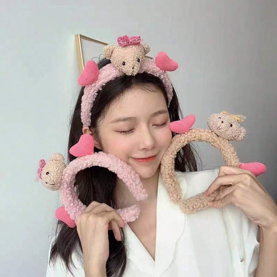 卡通熊心形頭飾,多功能戶外頭帶,生日禮物,萬聖節和感恩節派對頭飾 - 彩色 - 查看 1