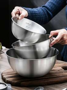 1入/3入不銹鋼攪拌碗，可疊加、可重複使用，耐用的沙拉碗，帶有水位刻度的廚房碗，多功能碗，攪拌碗，烹飪碗，加厚沙拉碗，家用廚房烘焙碗，廚房用品，多功能攪拌碗，烤製烹飪碗盆碗攪拌碗和麵條清洗碗，圓形沙拉冷卻器家庭用具