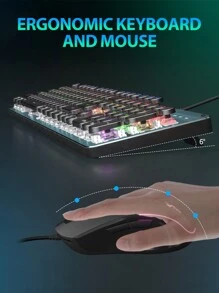 Taiahiro 機械遊戲鍵盤,滑鼠和滑鼠墊組合,打字機風格機械遊戲鍵盤,帶有 Rgb 背光的黑色復古朋克遊戲鍵盤,104 鍵藍色開關有線可愛鍵盤,適用於 Windows//pc 的圓形鍵帽 - 黑色 - 查看 9