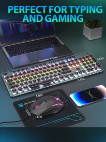 Taiahiro 機械遊戲鍵盤,滑鼠和滑鼠墊組合,打字機風格機械遊戲鍵盤,帶有 Rgb 背光的黑色復古朋克遊戲鍵盤,104 鍵藍色開關有線可愛鍵盤,適用於 Windows//pc 的圓形鍵帽 - 黑色 - 查看 5