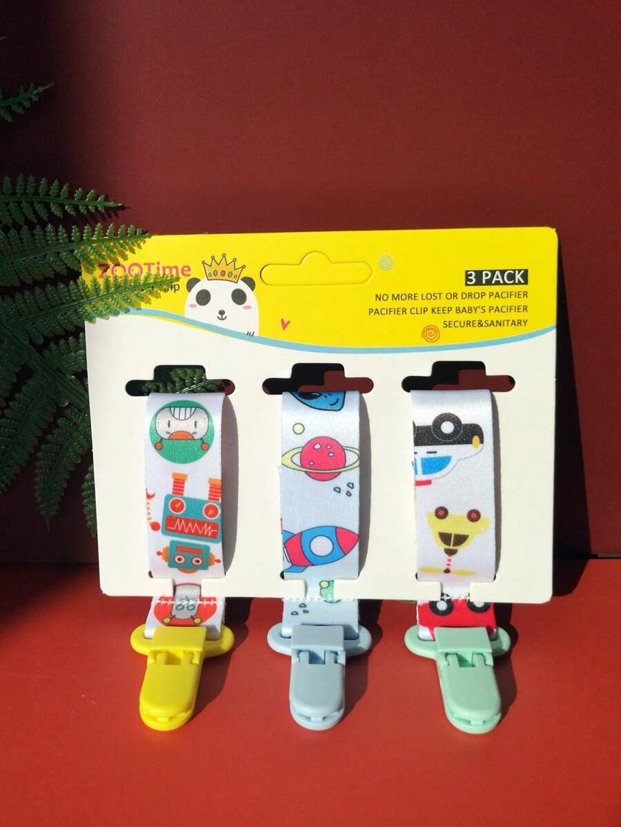 zootime Bộ 3 chiếc kẹp núm vú giả bằng vải polyester thiết kế hình động vật, có bao bì thẻ giấy, đồ chơi chống rơi và kẹp có thiết kế hoạt hình, thích hợp cho trẻ sơ sinh, làm quà tặng