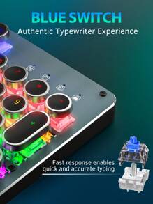 Taiahiro 機械遊戲鍵盤,滑鼠和滑鼠墊組合,打字機風格機械遊戲鍵盤,帶有 Rgb 背光的黑色復古朋克遊戲鍵盤,104 鍵藍色開關有線可愛鍵盤,適用於 Windows//pc 的圓形鍵帽 - 黑色 - 查看 8