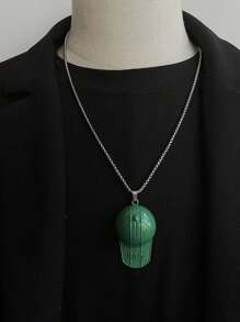 1入不易褪色的不銹鋼嘻哈棒球帽吊墜項鍊，有紅色、綠色和銀色可選