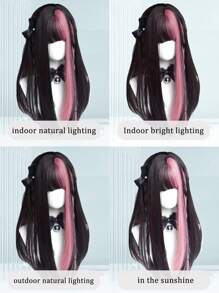 假发头套 22 英寸高温丝色块假发甜美火辣女团风格 Y2K 女孩洛丽塔长直发假发 - 拼色 - 查看 6