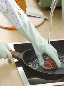 1Pair Reusable Long Dishwashing Cleaning Gloves -  Rubber Protection Gloves For Cleaning - Green - View 4