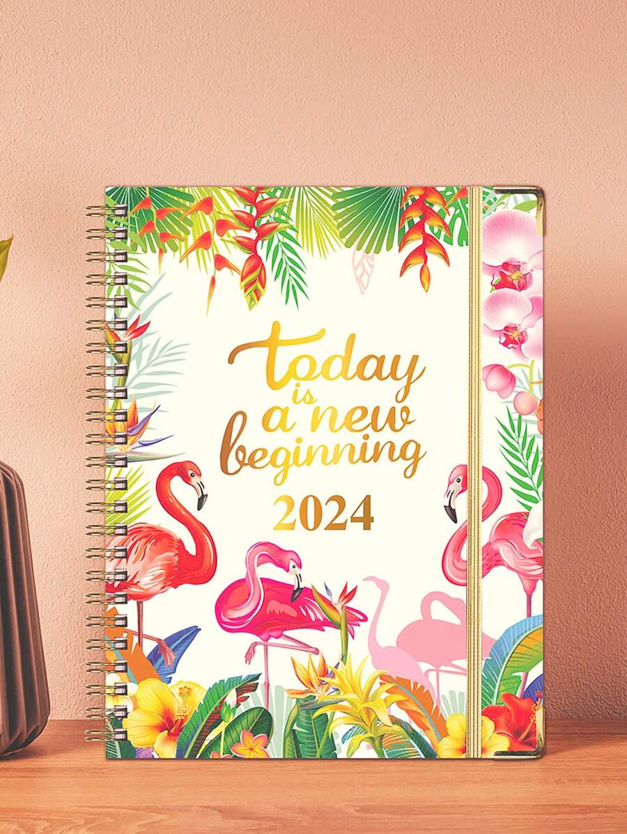 1本2024年新款英文每日計劃筆記本,帶分隔板和螺旋,a5尺寸 - 彩色 - 查看 1