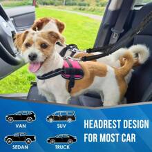 1pc Dual Dog Seat Belt - Headrest Restraint With Elastic Bungee Connect Harness For Comfortable Travel, Perfect For Small And Large Dogs - Pink - View 5