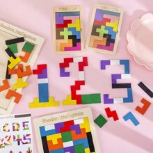 1set Classic Wooden Block Puzzle, Creative Color Matching Board Game - Multicolor - View 10