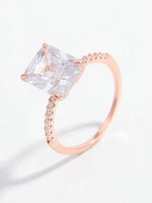 1個優雅浪漫的大人工方形石頭雞尾酒戒指,附925純銀戒指帶,適合訂婚、派對、婚禮、約會和送禮 - 玫瑰金 - 查看 11