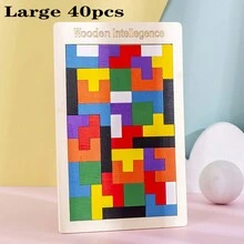 1set Classic Wooden Block Puzzle, Creative Color Matching Board Game - Multicolor - View 4