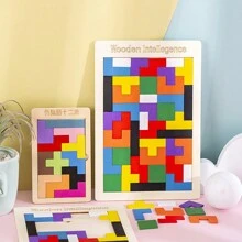 1set Classic Wooden Block Puzzle, Creative Color Matching Board Game - Multicolor - View 2