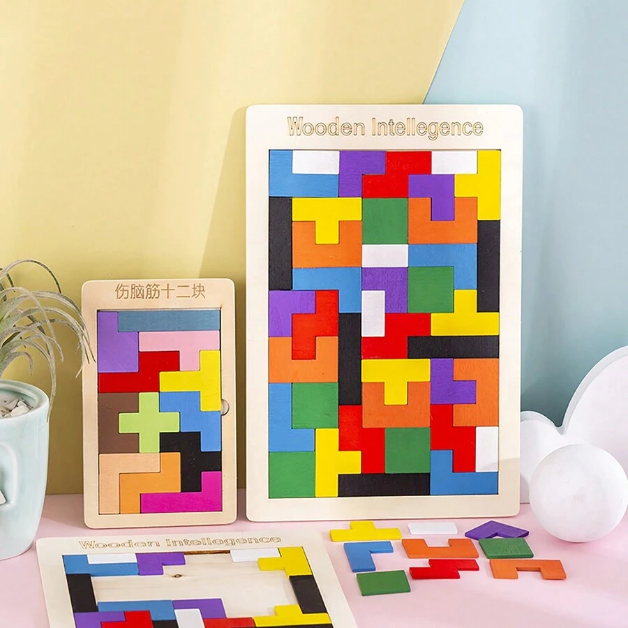 1set Classic Wooden Block Puzzle, Creative Color Matching Board Game