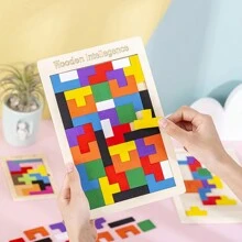 1set Classic Wooden Block Puzzle, Creative Color Matching Board Game - Multicolor - View 8