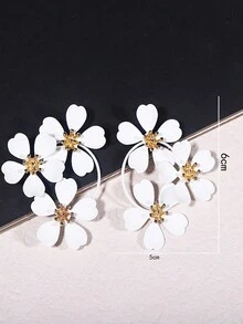 1 Pair Of Bohemian Earrings, Children'S Three Camellia Luxury Fashion Jewelry - White - View 4