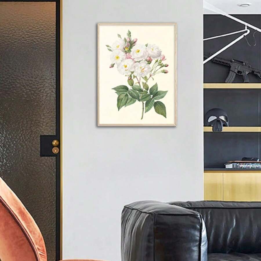 1入現代白色植物花卉壁藝海報帆布印刷畫作,適用於客廳家居裝飾,無框 - 彩色 - 查看 1