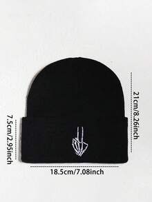 1 件簡約刺繡時尚骷髏手工針織帽男女,適合日常休閒使用 - 黑色 - 查看 2