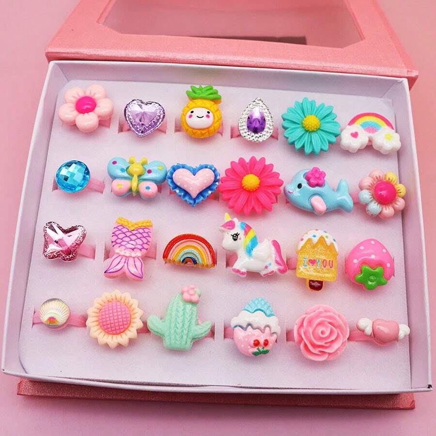 Random Send 10pcs/Set Girls Multicolor Lovely Food Fruit Ring Princess Dress Up Accessories Gifts Without Box - Multicolor - View 1