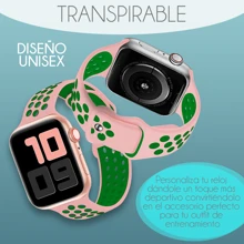Correa de Reloj Deportiva de Silicona Transpirable, Pulsera de Silicon Extensible Impermeable Compatible con Apple Watch - Rosa/Verde 38/40mm m/l - Ver 9