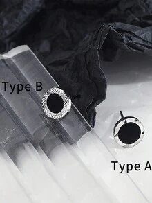 1 對時尚 925 純銀和黑瑪瑙圓形耳環女式,學院風格設計,適合日常佩戴、週年紀念、生日禮物,適合喜歡嘻哈和搖滾風格耳環的男士