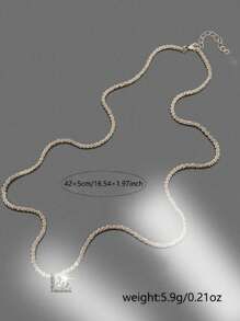 1 件六角形白色方晶锆石项链，优雅时尚闪亮白色六角形锆石项链，精致锁骨链 - 銀色 - 查看 4