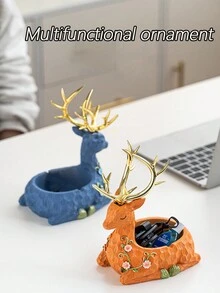 北歐 Ins 招財鹿裝飾收納擺件,家用防摔耐用輕奢裝飾擺件,臥室床頭櫃首飾收納,送給親朋好友的完美禮物 - 藍色 - 查看 3