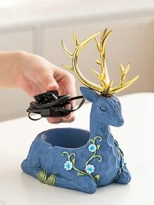 北歐 Ins 招財鹿裝飾收納擺件,家用防摔耐用輕奢裝飾擺件,臥室床頭櫃首飾收納,送給親朋好友的完美禮物 - 藍色 - 查看 1