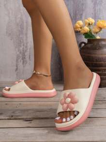 New Arrival Cute Cartoon Flower Pattern Thick-Soled Anti-Slip Bathroom Shower Slippers Soft Bottom Sandals For Beach - Pink - View 5