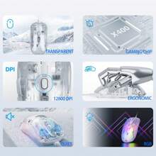ATTACK SHARK * HXSJ Wired Gaming Mouse With Transparent Chroma 3D RGB Lighting,1,2800 Max DPI High Precision,Multi-Button Ergonomic Design,Wired Computer Mice For WindowS,PC,PS5, Laptop,White-X400 - White Transparent - View 6