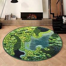 1pc Washable Faux Knitted Carpet Mat For Living Room, Bedroom, Etc. Soft, Anti-Skid And Suitable For Whole Year - Green Bottom Mountain River - View 2