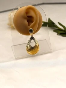 1對歐美時尚極簡金屬質感流蘇造型耳環 - 金黃色 - 查看 2