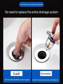 1pc Universal Bathroom Sink Plug, Anti-Blocking Drain Stopper, Push Type Bathtub Plug, Multi-Functional Round Water Plug For Household Bathroom, Sanitary Ware Faucet Accessory, Necessary Bathroom Fixture For Family - Silver - View 6