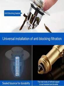 1pc Universal Bathroom Sink Plug, Anti-Blocking Drain Stopper, Push Type Bathtub Plug, Multi-Functional Round Water Plug For Household Bathroom, Sanitary Ware Faucet Accessory, Necessary Bathroom Fixture For Family - Silver - View 3