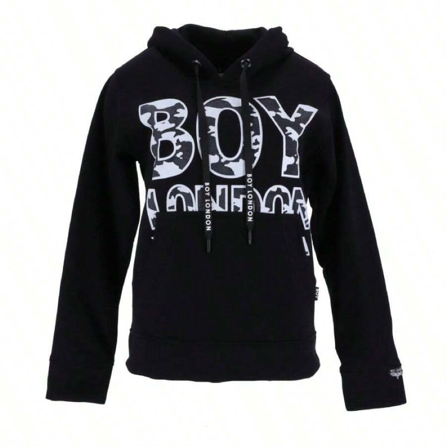 BOY LONDON Sudadera Negra de Hombre Hoodie Afelpado Diseño Texturizado - Negro - Ver 1