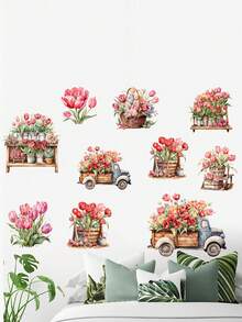 創意新款鬱金香品種花盆植物牆貼適合客廳、臥室、兒童房裝飾 - 彩色 - 查看 5