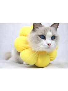 Soft Polyester Adjustable Anti-Lick & Scratch Cone - Soft Touch Sunflower Pet Recovery Collar For Cats & Small Dogs - Cartoon Design, Secure Buckle Strap - Yellow - View 6