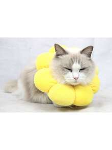 Soft Polyester Adjustable Anti-Lick & Scratch Cone - Soft Touch Sunflower Pet Recovery Collar For Cats & Small Dogs - Cartoon Design, Secure Buckle Strap - Yellow - View 7