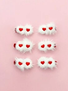 甜美情人節白色毛球紅心髮夾,適合派對、情人節約會、閃閃發光的裝飾品、戶外聚會,適合辮子和發髻,適合秋冬裝飾 - 彩色 - 查看 9
